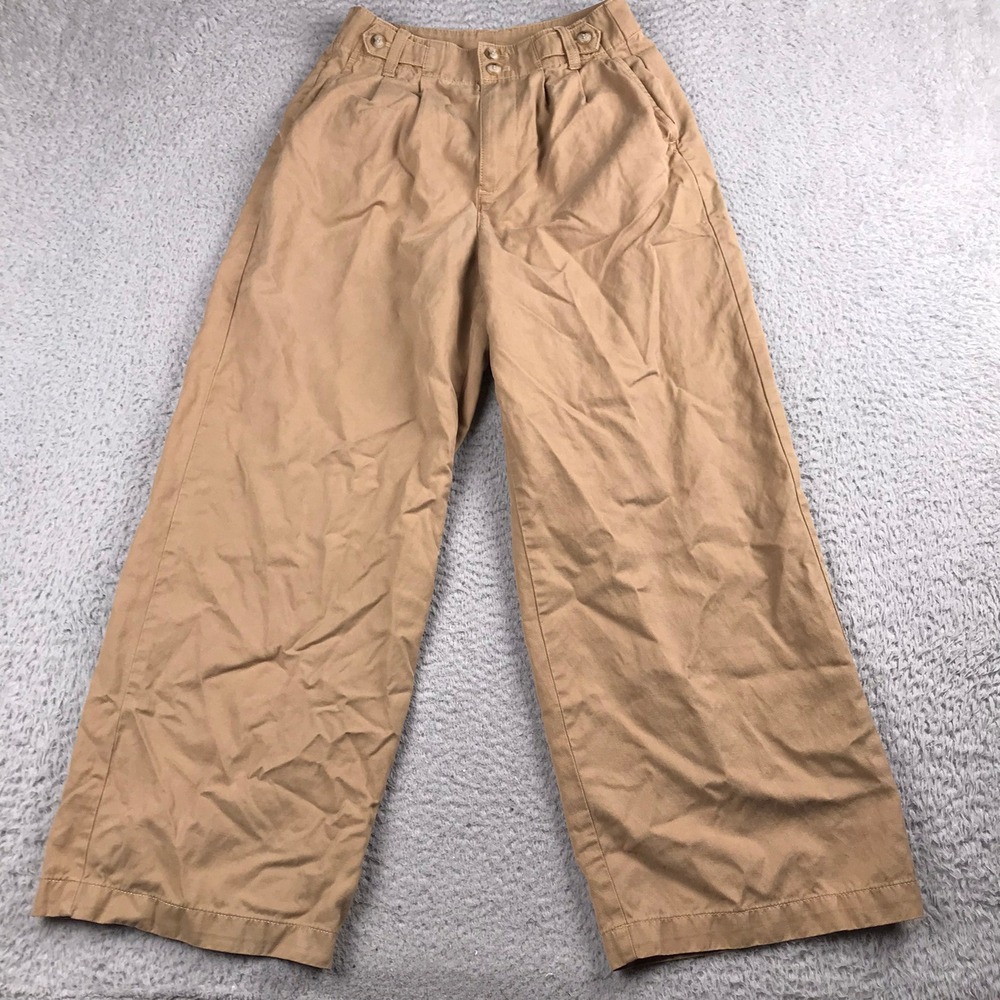 Madewell Petite Harlow Wide-Leg Pants Womens 0P (26x26) Tan Pleated Linen Blend